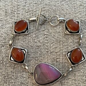 Sterling Silver, Carnelian, Pink Agate Bracelet